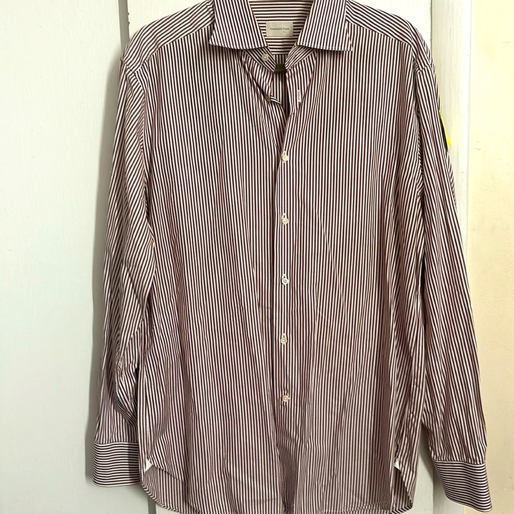 Ermenegildo Zegna Men's Sport Shirt Red Color Stripes Size 42 (16 1/2)
